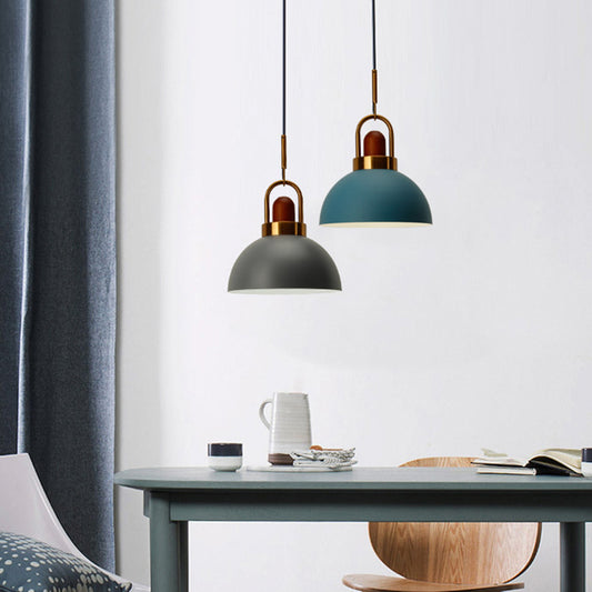 Bowl Shaped Hanging Lamp Nordic Metal 1-Light Restaurant Ceiling Pendant with Arc Handle Clearhalo 'Ceiling Lights' 'Pendant Lights' 'Pendants' Lighting' 2389354