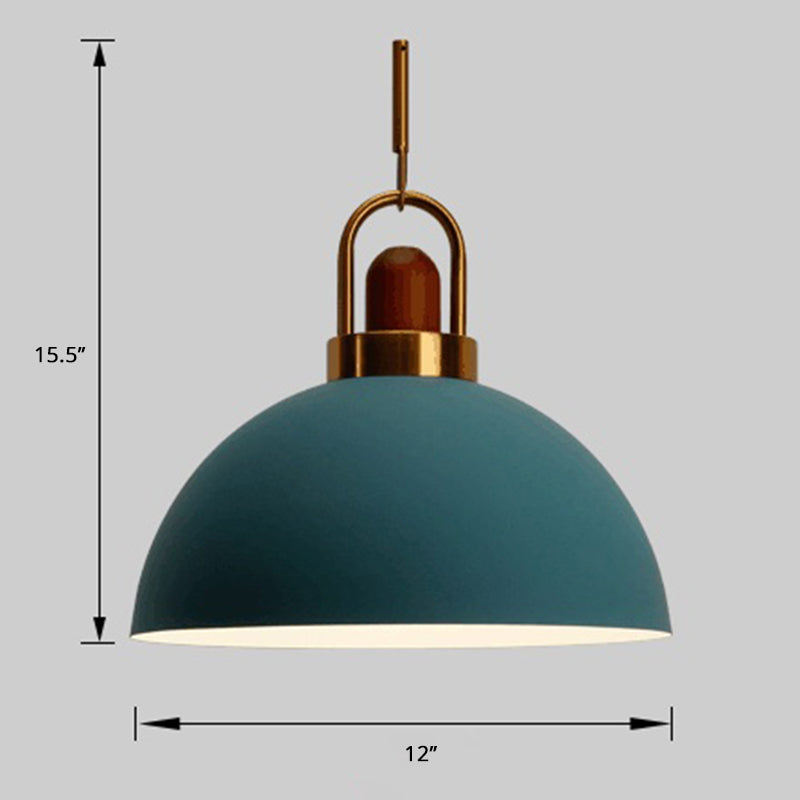 Bowl Shaped Hanging Lamp Nordic Metal 1-Light Restaurant Ceiling Pendant with Arc Handle Dark Blue Clearhalo 'Ceiling Lights' 'Pendant Lights' 'Pendants' Lighting' 2389358