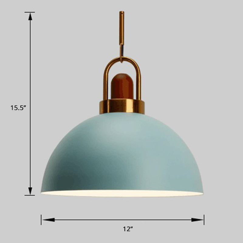 Bowl Shaped Hanging Lamp Nordic Metal 1-Light Restaurant Ceiling Pendant with Arc Handle Light Blue Clearhalo 'Ceiling Lights' 'Pendant Lights' 'Pendants' Lighting' 2389361