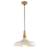 Nordic Pot-Lid Suspension Lighting Metallic Single Dining Room Drop Pendant with Wood Top White Clearhalo 'Ceiling Lights' 'Pendant Lights' 'Pendants' Lighting' 2389365