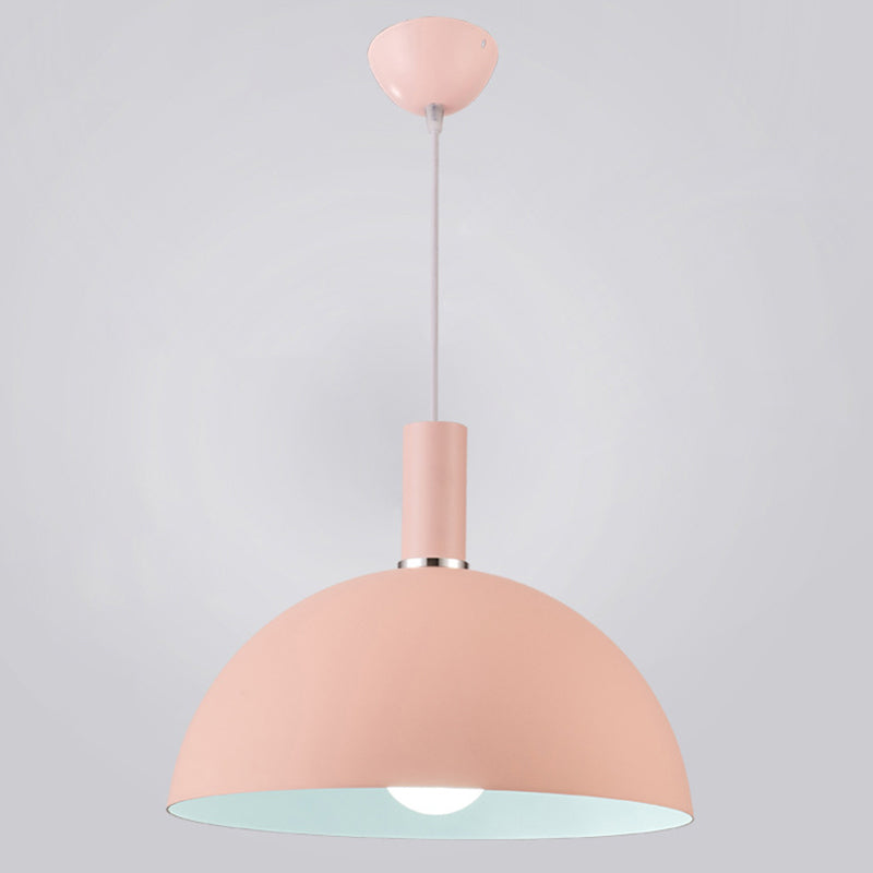 Aluminum Hemisphere Hanging Light Nordic 1 Head Pink and White Inner Pendulum Light for Bedroom Clearhalo 'Ceiling Lights' 'Pendant Lights' 'Pendants' Lighting' 2389368