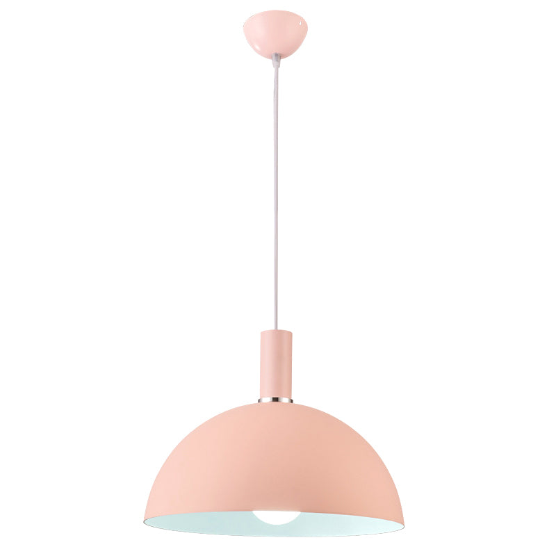 Aluminum Hemisphere Hanging Light Nordic 1 Head Pink and White Inner Pendulum Light for Bedroom Clearhalo 'Ceiling Lights' 'Pendant Lights' 'Pendants' Lighting' 2389369