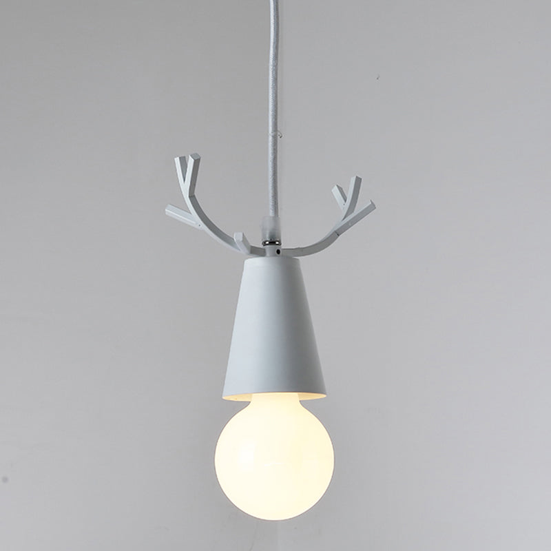 Antler Metal Pendant Lighting Nordic 1 Bulb Ceiling Hang Lamp with Open Bulb Design White Clearhalo 'Ceiling Lights' 'Pendant Lights' 'Pendants' Lighting' 2389394