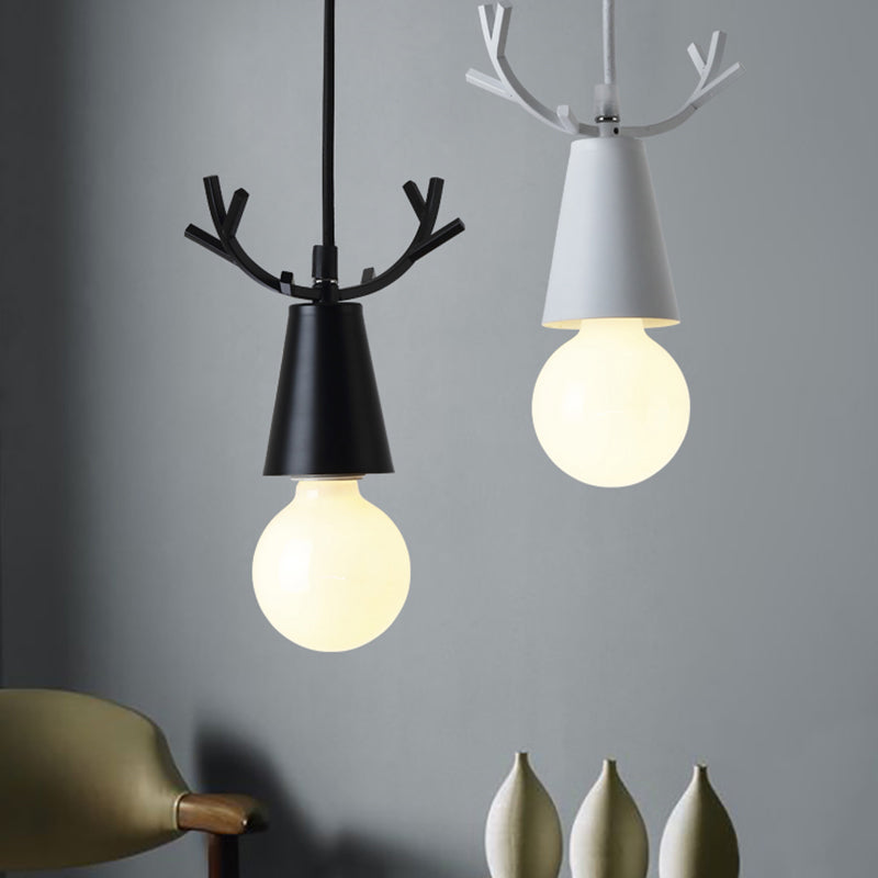 Antler Metal Pendant Lighting Nordic 1 Bulb Ceiling Hang Lamp with Open Bulb Design Clearhalo 'Ceiling Lights' 'Pendant Lights' 'Pendants' Lighting' 2389399