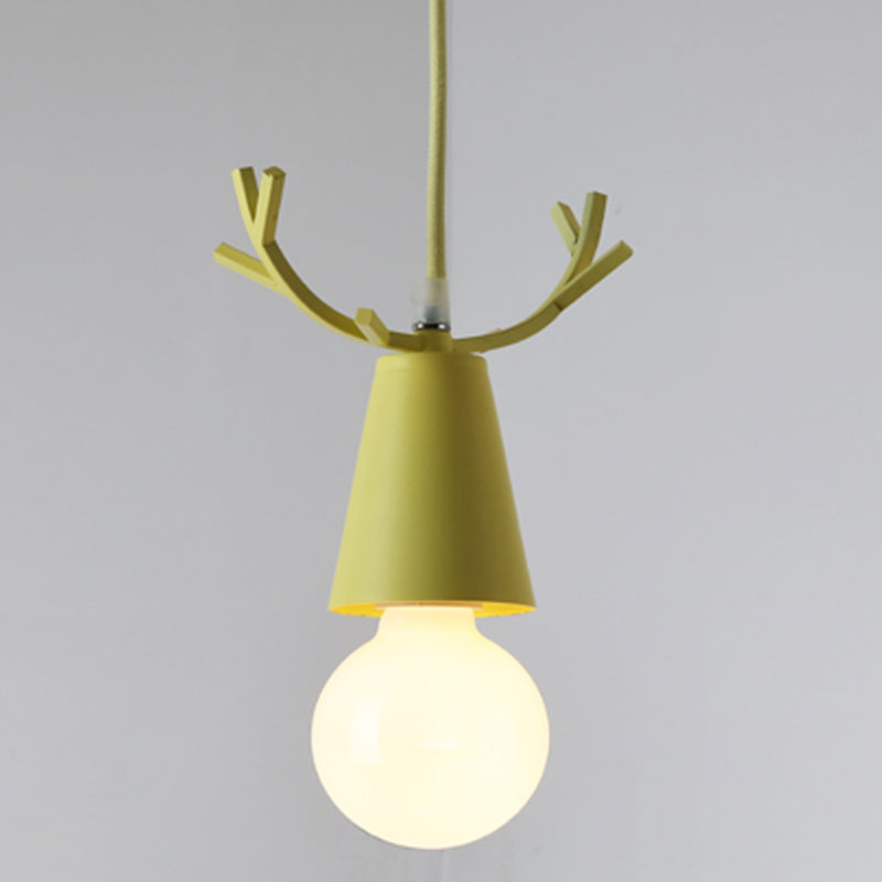 Antler Metal Pendant Lighting Nordic 1 Bulb Ceiling Hang Lamp with Open Bulb Design Yellow Clearhalo 'Ceiling Lights' 'Pendant Lights' 'Pendants' Lighting' 2389400