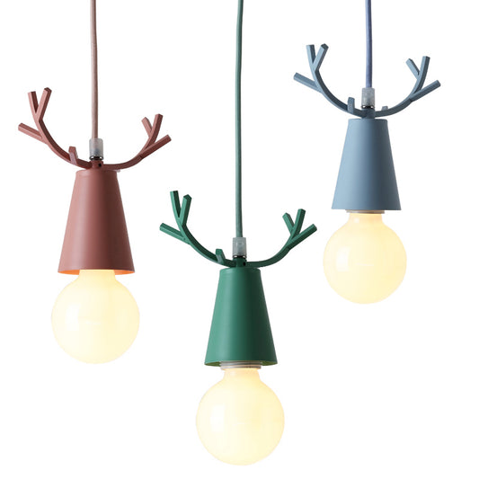 Antler Metal Pendant Lighting Nordic 1 Bulb Ceiling Hang Lamp with Open Bulb Design Clearhalo 'Ceiling Lights' 'Pendant Lights' 'Pendants' Lighting' 2389401