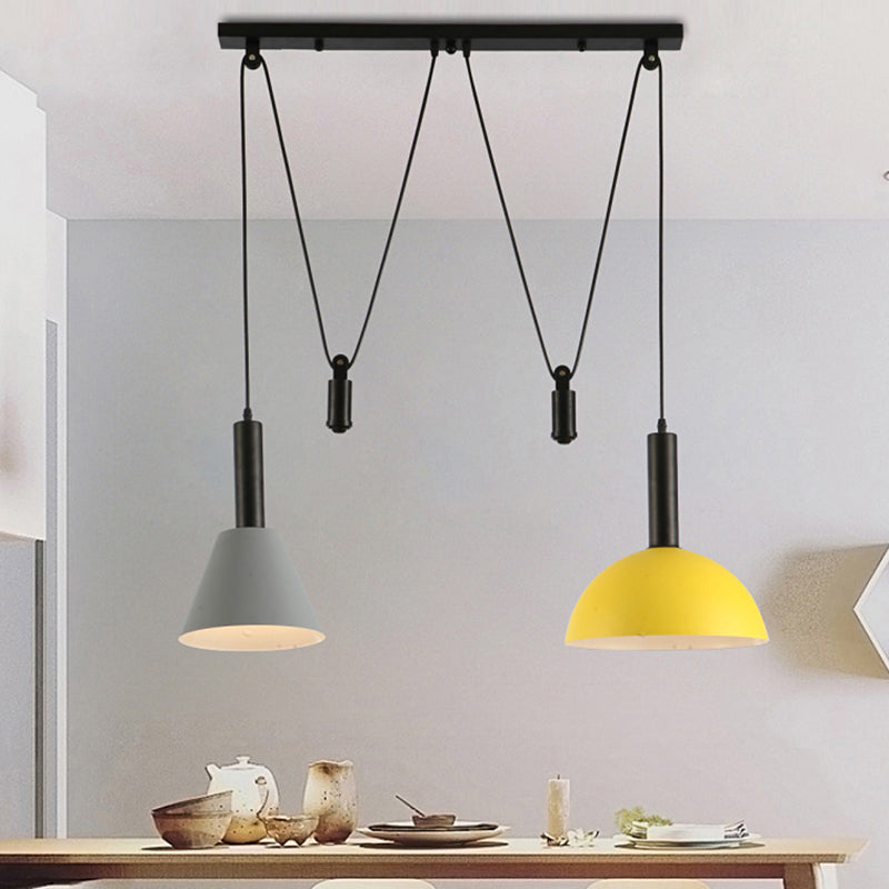 Geometric Shade Cluster Pendant Nordic Aluminum 2 Lights Restaurant Hanging Lamp with Pulley Clearhalo 'Ceiling Lights' 'Pendant Lights' 'Pendants' Lighting' 2389409