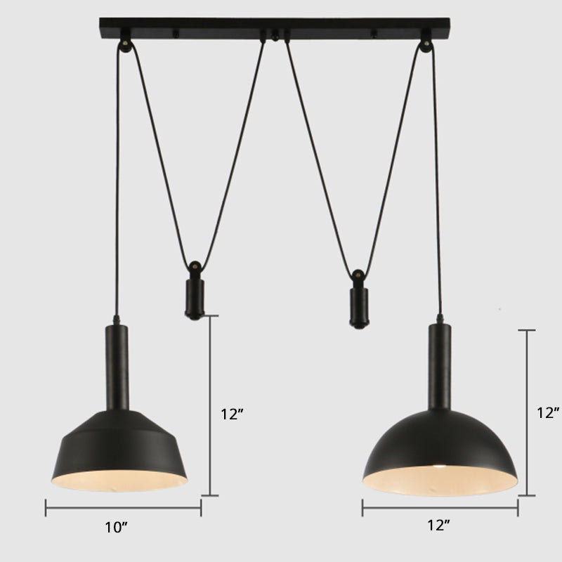 Geometric Shade Cluster Pendant Nordic Aluminum 2 Lights Restaurant Hanging Lamp with Pulley Black Clearhalo 'Ceiling Lights' 'Pendant Lights' 'Pendants' Lighting' 2389410