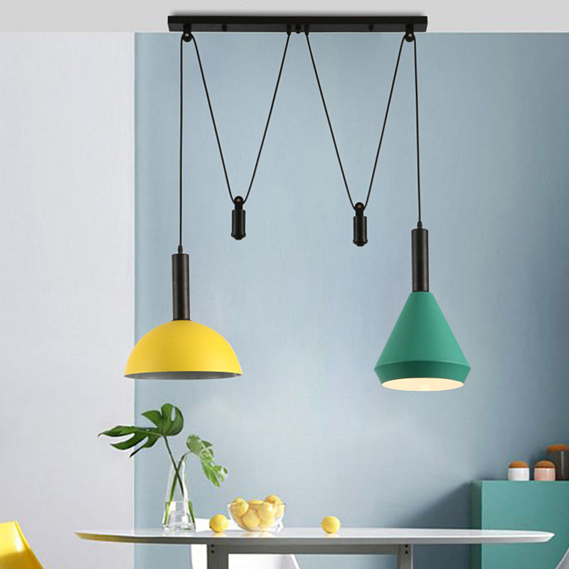 Geometric Shade Cluster Pendant Nordic Aluminum 2 Lights Restaurant Hanging Lamp with Pulley Clearhalo 'Ceiling Lights' 'Pendant Lights' 'Pendants' Lighting' 2389412