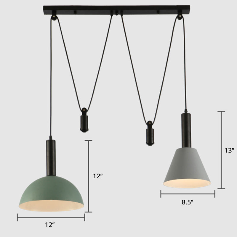 Geometric Shade Cluster Pendant Nordic Aluminum 2 Lights Restaurant Hanging Lamp with Pulley Blackish Green Clearhalo 'Ceiling Lights' 'Pendant Lights' 'Pendants' Lighting' 2389413