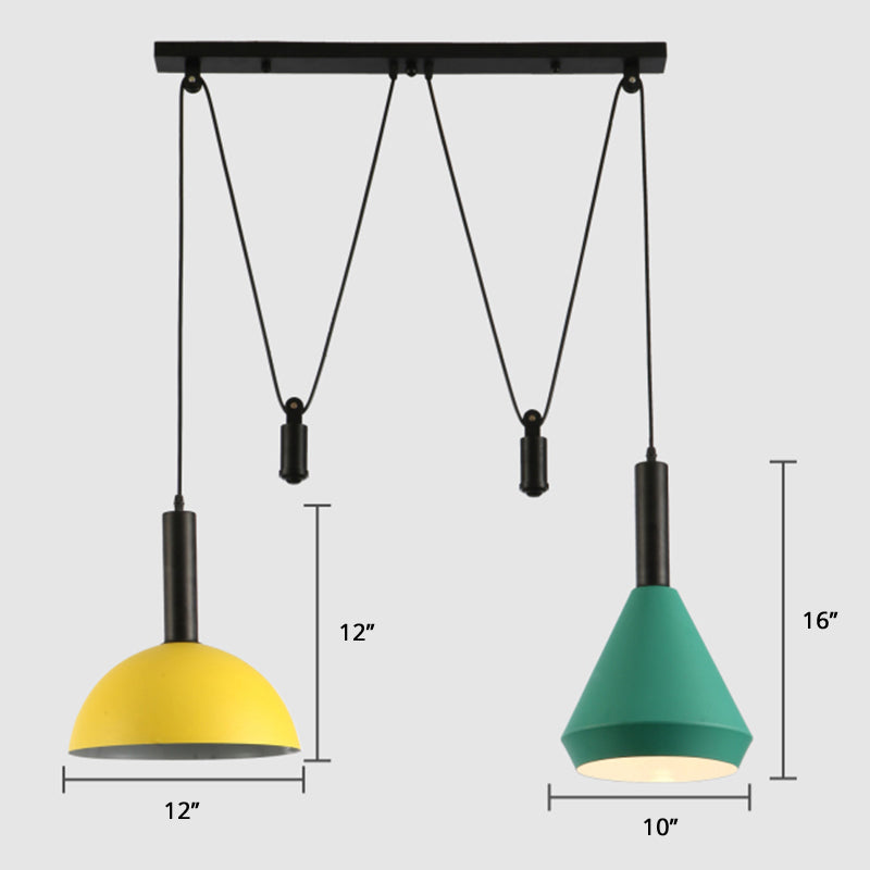 Geometric Shade Cluster Pendant Nordic Aluminum 2 Lights Restaurant Hanging Lamp with Pulley Yellow Clearhalo 'Ceiling Lights' 'Pendant Lights' 'Pendants' Lighting' 2389415