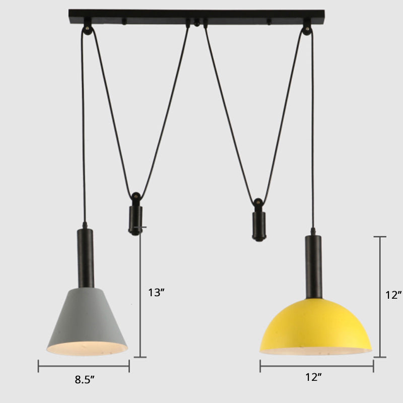 Geometric Shade Cluster Pendant Nordic Aluminum 2 Lights Restaurant Hanging Lamp with Pulley Grey Clearhalo 'Ceiling Lights' 'Pendant Lights' 'Pendants' Lighting' 2389416