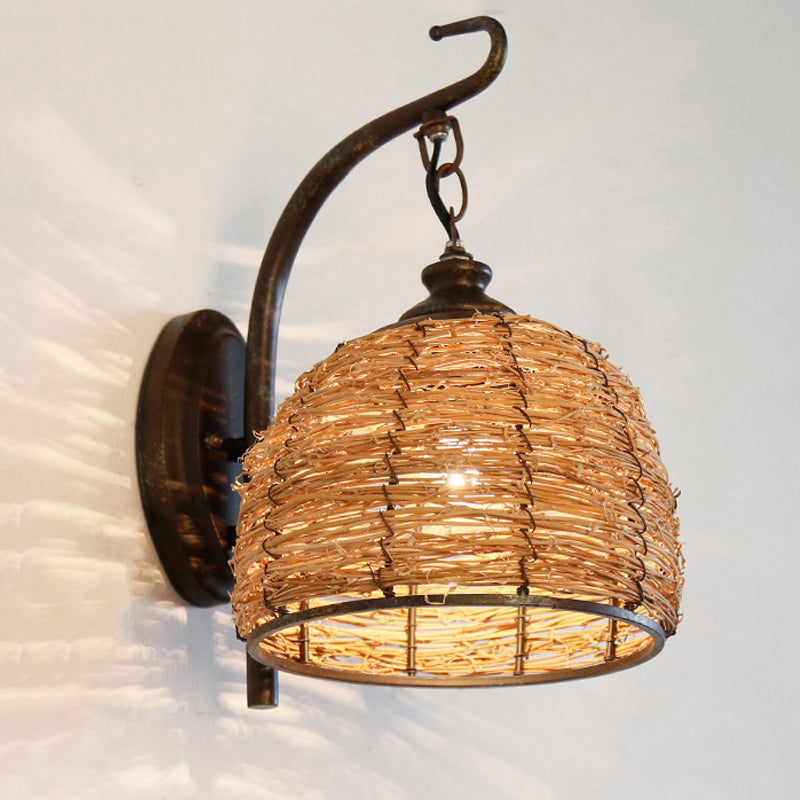 Single Restaurant Wall Light Chinese Style Wall Hanging Lamp with Woven Bamboo Shade Clearhalo 'Wall Lamps & Sconces' 'Wall Lights' Lighting' 2389453