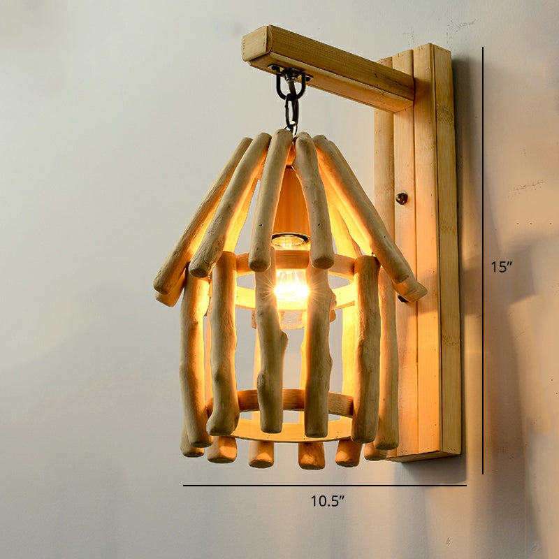 Single Restaurant Wall Light Chinese Style Wall Hanging Lamp with Woven Bamboo Shade Wood Clearhalo 'Wall Lamps & Sconces' 'Wall Lights' Lighting' 2389457