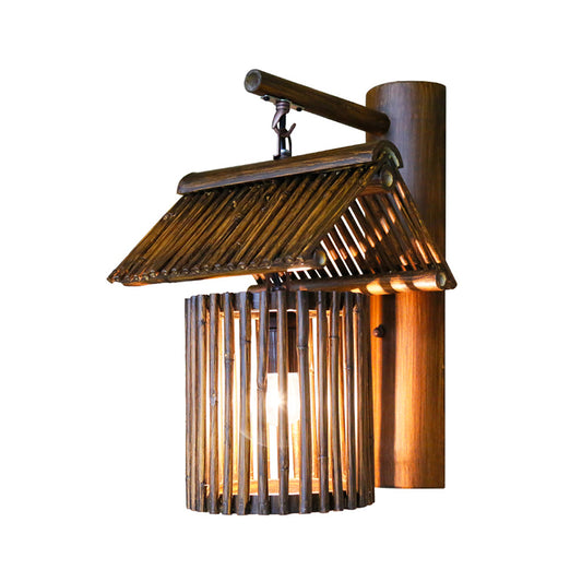 Single Restaurant Wall Light Chinese Style Wall Hanging Lamp with Woven Bamboo Shade Clearhalo 'Wall Lamps & Sconces' 'Wall Lights' Lighting' 2389459