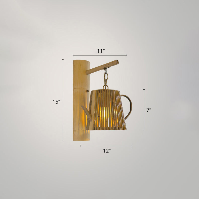 Single Restaurant Wall Light Chinese Style Wall Hanging Lamp with Woven Bamboo Shade Beige Clearhalo 'Wall Lamps & Sconces' 'Wall Lights' Lighting' 2389460