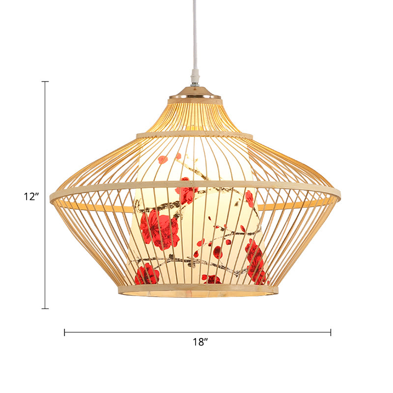 Chinese Style Conical Hanging Lamp Bamboo 1-Light Tea Room Ceiling Pendant Light Wood Clearhalo 'Ceiling Lights' 'Pendant Lights' 'Pendants' Lighting' 2389514_1ca39f4d-7ac4-4ecc-9aba-45d9e3c595c3