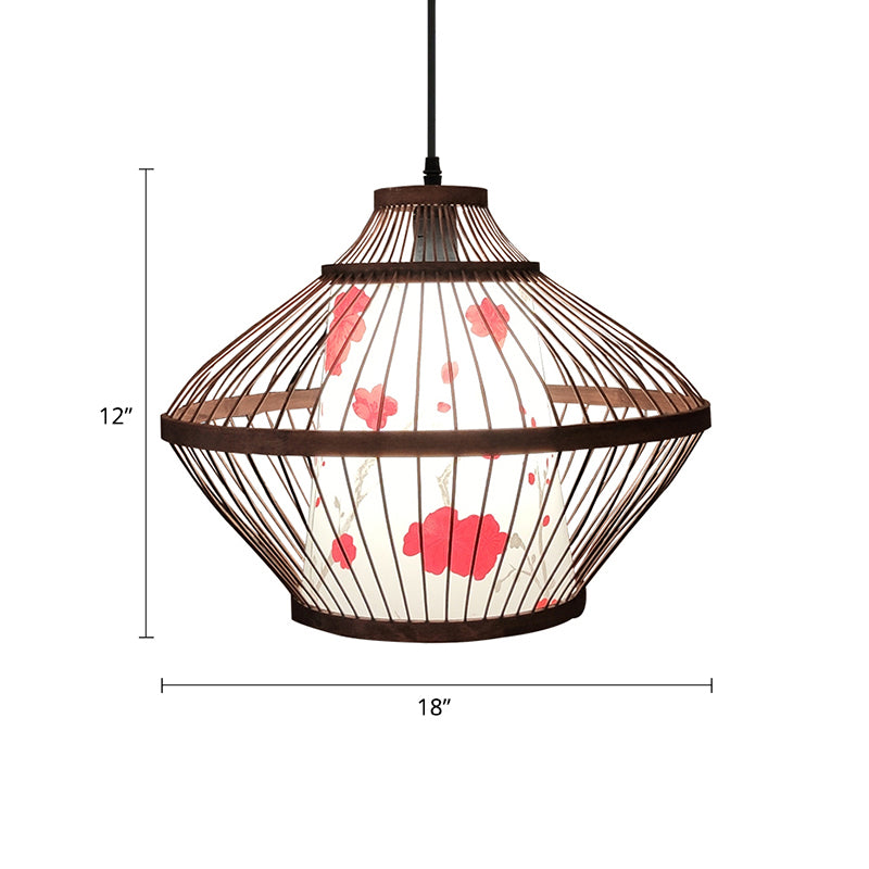 Chinese Style Conical Hanging Lamp Bamboo 1-Light Tea Room Ceiling Pendant Light Clearhalo 'Ceiling Lights' 'Pendant Lights' 'Pendants' Lighting' 2389515