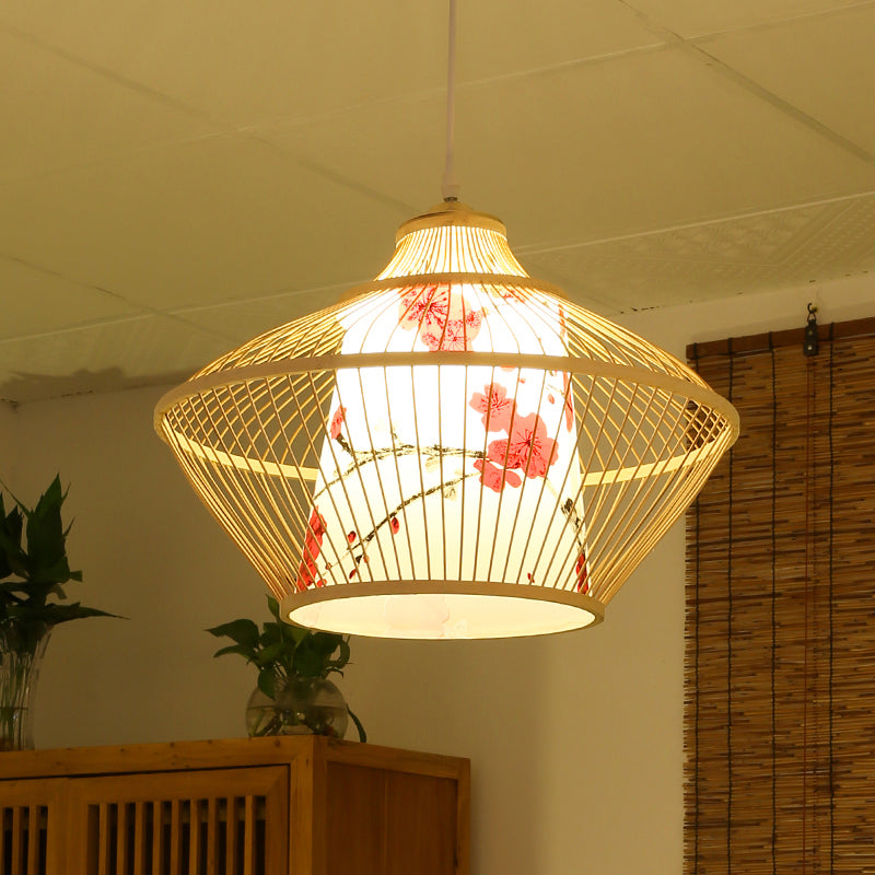 Chinese Style Conical Hanging Lamp Bamboo 1-Light Tea Room Ceiling Pendant Light Clearhalo 'Ceiling Lights' 'Pendant Lights' 'Pendants' Lighting' 2389516