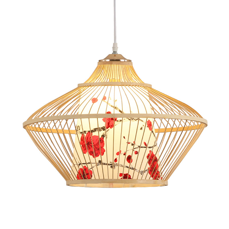 Chinese Style Conical Hanging Lamp Bamboo 1-Light Tea Room Ceiling Pendant Light Clearhalo 'Ceiling Lights' 'Pendant Lights' 'Pendants' Lighting' 2389518