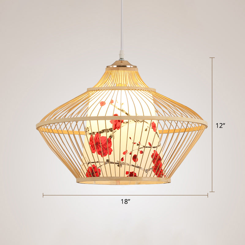 Chinese Style Conical Hanging Lamp Bamboo 1-Light Tea Room Ceiling Pendant Light Clearhalo 'Ceiling Lights' 'Pendant Lights' 'Pendants' Lighting' 2389519