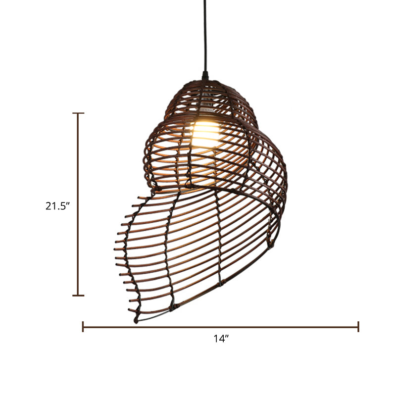 Bamboo Spiral Shell Pendant Light Fixture Asia Single Hanging Light for Restaurant Clearhalo 'Ceiling Lights' 'Pendant Lights' 'Pendants' Lighting' 2389536