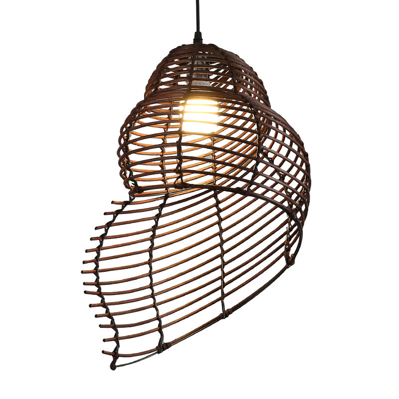 Bamboo Spiral Shell Pendant Light Fixture Asia Single Hanging Light for Restaurant Clearhalo 'Ceiling Lights' 'Pendant Lights' 'Pendants' Lighting' 2389537