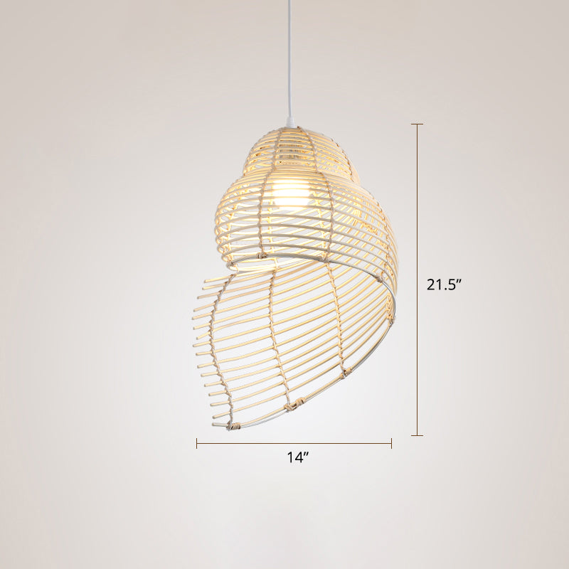 Bamboo Spiral Shell Pendant Light Fixture Asia Single Hanging Light for Restaurant Clearhalo 'Ceiling Lights' 'Pendant Lights' 'Pendants' Lighting' 2389539