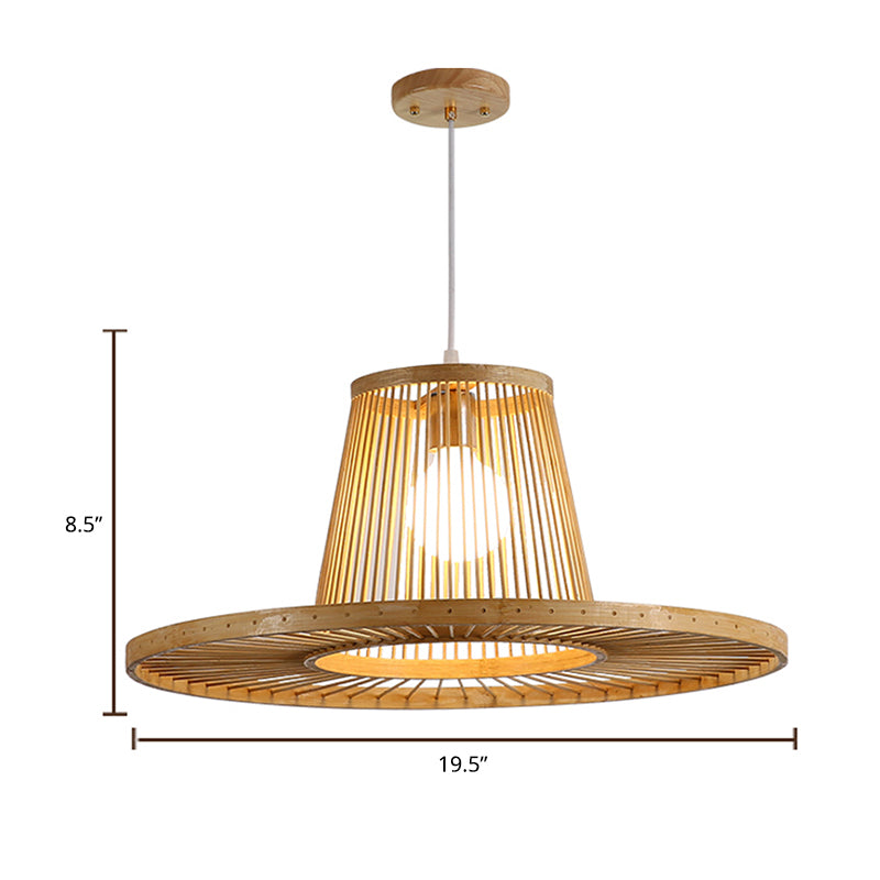 Modern Hat Shaped Pendant Light Bamboo 1 Head Dining Room Pendulum Light in Beige Clearhalo 'Ceiling Lights' 'Pendant Lights' 'Pendants' Lighting' 2389553