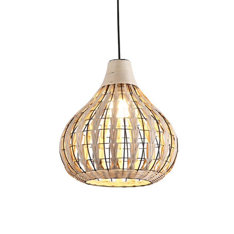 Beige Teardrop Suspension Lighting Asian 1 Bulb Rattan Pendant Lamp for Restaurant Clearhalo 'Ceiling Lights' 'Pendant Lights' 'Pendants' Lighting' options 2389558