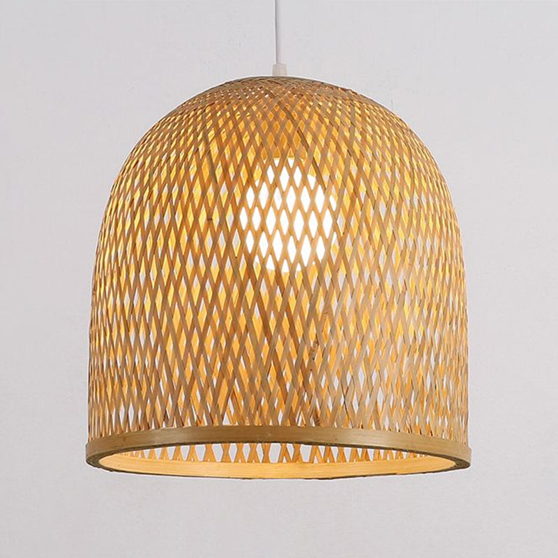 Light Brown Elongated Dome Pendant Light Fixture Nordic 1 Bulb Bamboo Ceiling Light for Restaurant Clearhalo 'Ceiling Lights' 'Pendant Lights' 'Pendants' Lighting' options 2389559