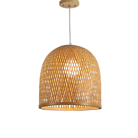 Light Brown Elongated Dome Pendant Light Fixture Nordic 1 Bulb Bamboo Ceiling Light for Restaurant Clearhalo 'Ceiling Lights' 'Pendant Lights' 'Pendants' Lighting' options 2389562