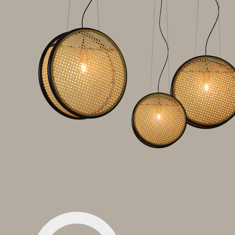 Beige Circle Hanging Ceiling Light Creative Asian 1-Light Rattan Drop Pendant for Bedroom Clearhalo 'Ceiling Lights' 'Pendant Lights' 'Pendants' Lighting' options 2389564