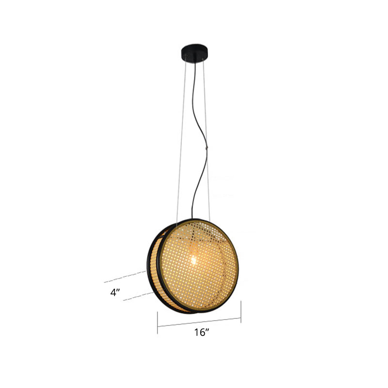 Beige Circle Hanging Ceiling Light Creative Asian 1-Light Rattan Drop Pendant for Bedroom Clearhalo 'Ceiling Lights' 'Pendant Lights' 'Pendants' Lighting' options 2389567