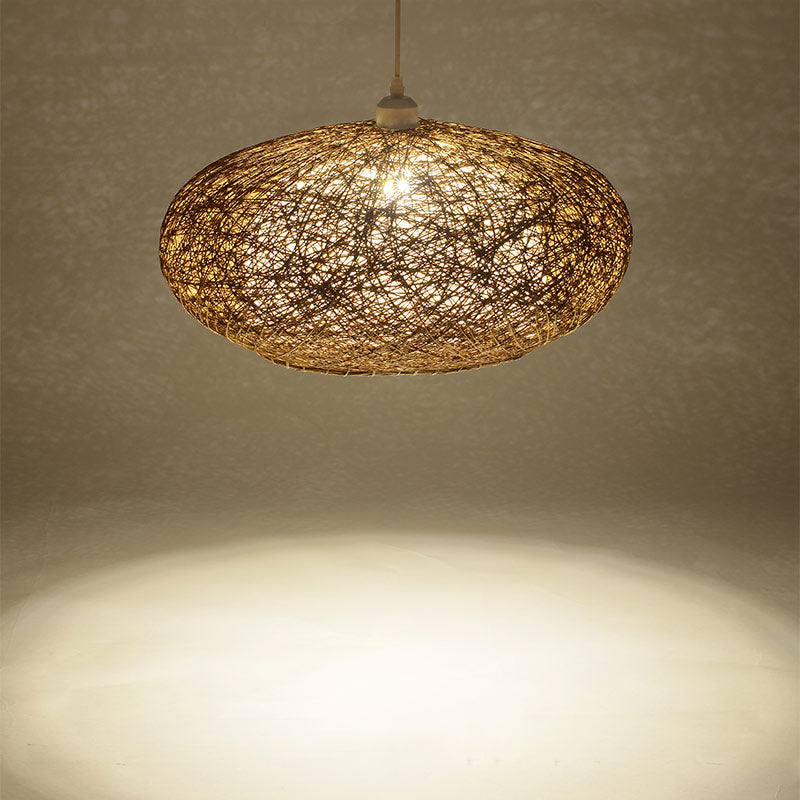 Minimalist Round Pendant Lighting Fixture Rattan 1 Head Tearoom Ceiling Hang Lamp in Dark Tan Clearhalo 'Ceiling Lights' 'Pendant Lights' 'Pendants' Lighting' options 2389568