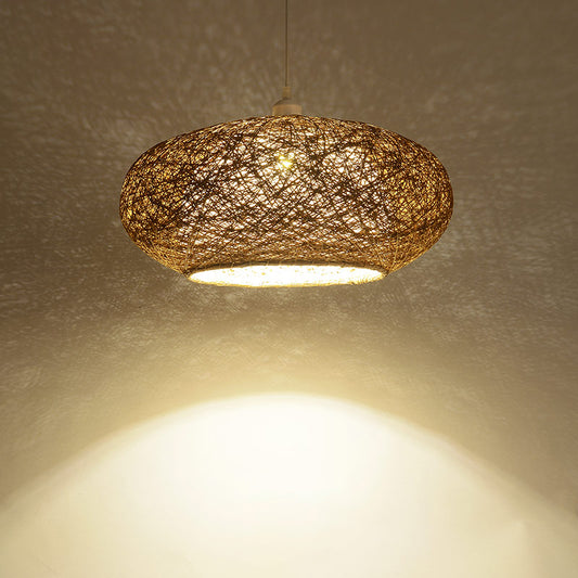 Minimalist Round Pendant Lighting Fixture Rattan 1 Head Tearoom Ceiling Hang Lamp in Dark Tan Clearhalo 'Ceiling Lights' 'Pendant Lights' 'Pendants' Lighting' options 2389569