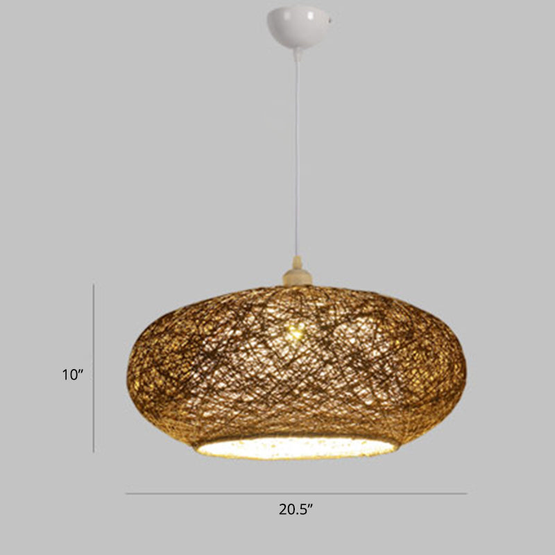 Minimalist Round Pendant Lighting Fixture Rattan 1 Head Tearoom Ceiling Hang Lamp in Dark Tan Clearhalo 'Ceiling Lights' 'Pendant Lights' 'Pendants' Lighting' options 2389573