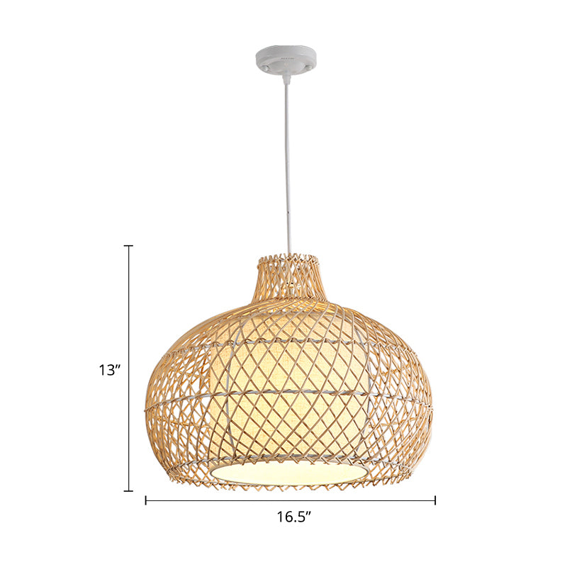 Cage Shade Dining Room Pendulum Light Bamboo Single Asian Style Ceiling Pendant Lamp Clearhalo 'Ceiling Lights' 'Pendant Lights' 'Pendants' Lighting' options 2389587