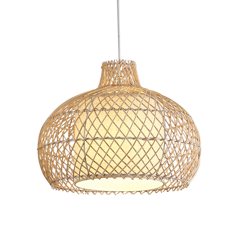 Cage Shade Dining Room Pendulum Light Bamboo Single Asian Style Ceiling Pendant Lamp Clearhalo 'Ceiling Lights' 'Pendant Lights' 'Pendants' Lighting' options 2389593