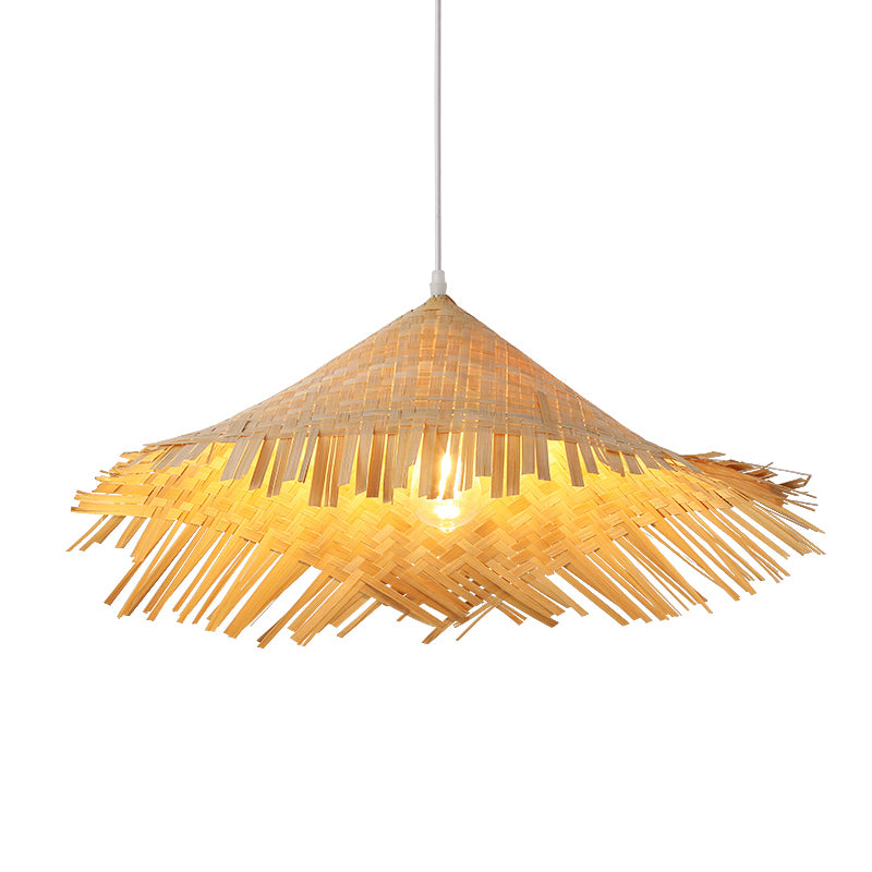 Bamboo Conical Hat Pendant Lamp Chinese Single Beige Suspension Light for Tea Room Clearhalo 'Ceiling Lights' 'Pendant Lights' 'Pendants' Lighting' options 2389599