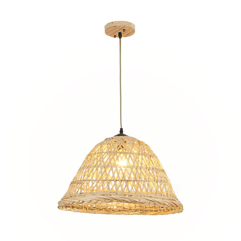 Beige Bell Shaped Pendant Lighting Nordic 1 Head Bamboo Hanging Ceiling Light for Dining Room Clearhalo 'Ceiling Lights' 'Pendant Lights' 'Pendants' Lighting' options 2389611