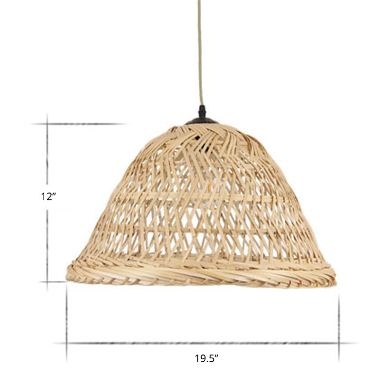 Beige Bell Shaped Pendant Lighting Nordic 1 Head Bamboo Hanging Ceiling Light for Dining Room Clearhalo 'Ceiling Lights' 'Pendant Lights' 'Pendants' Lighting' options 2389613