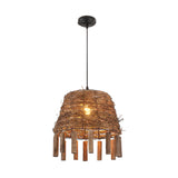 Rattan Conical Frustum Hanging Light Country 1-Bulb Restaurant Ceiling Pendant with Sticks Deco in Brown Clearhalo 'Ceiling Lights' 'Pendant Lights' 'Pendants' Lighting' 2389620