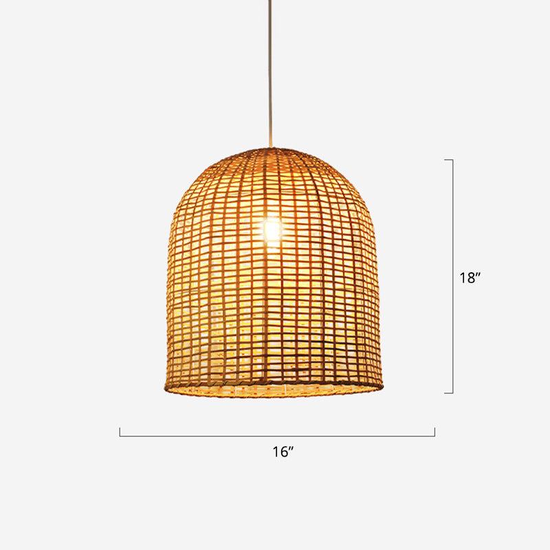 Asia Single-Bulb Pendant Lamp Beige Cloche Shaped Suspension Light with Bamboo Shade Beige Clearhalo 'Ceiling Lights' 'Pendant Lights' 'Pendants' Lighting' 2389622