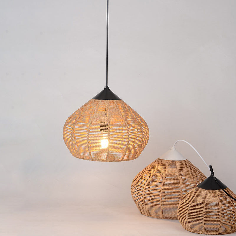 Minimalist Waterdrop Shaped Pendant Lighting Hemp Rope 1-Light Bedside Pendulum Light Clearhalo 'Ceiling Lights' 'Pendant Lights' 'Pendants' Lighting' 2389627