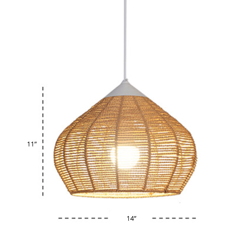 Minimalist Waterdrop Shaped Pendant Lighting Hemp Rope 1-Light Bedside Pendulum Light White 14" Clearhalo 'Ceiling Lights' 'Pendant Lights' 'Pendants' Lighting' 2389629