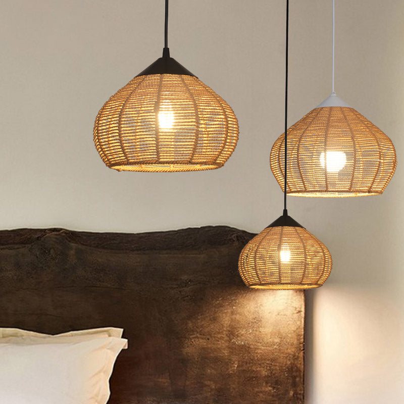 Minimalist Waterdrop Shaped Pendant Lighting Hemp Rope 1-Light Bedside Pendulum Light Clearhalo 'Ceiling Lights' 'Pendant Lights' 'Pendants' Lighting' 2389630