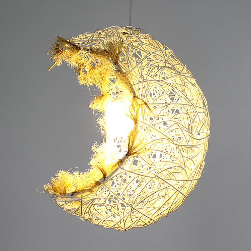 Moon Shaped Hanging Lamp Modern Rattan 1 Head Restaurant Suspended Lighting Fixture Clearhalo 'Ceiling Lights' 'Pendant Lights' 'Pendants' Lighting' 2389639