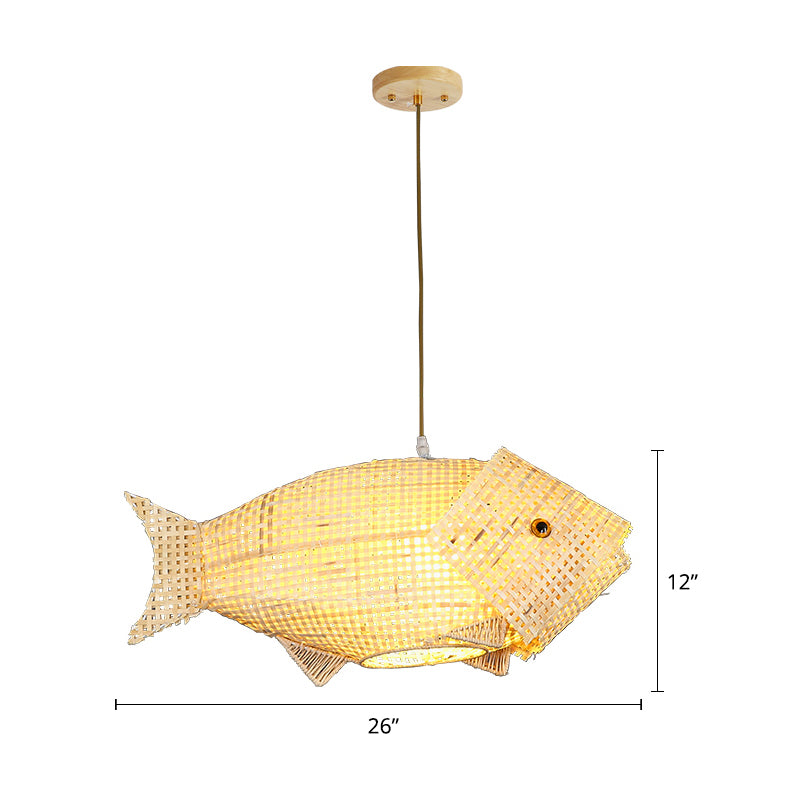 Bamboo Fish Hanging Pendant Light South-East Asia Single Beige Ceiling Light for Restaurant Beige 26" Clearhalo 'Ceiling Lights' 'Pendant Lights' 'Pendants' Lighting' 2389644