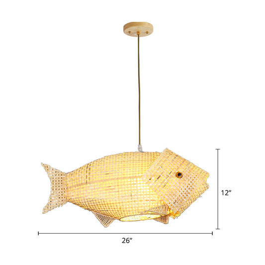 Bamboo Fish Hanging Pendant Light South-East Asia Single Beige Ceiling Light for Restaurant Beige 26" Clearhalo 'Ceiling Lights' 'Pendant Lights' 'Pendants' Lighting' 2389644